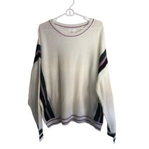 BP Sweater Women's Size 2X White Purple Stripes Stretch Long Sleeve